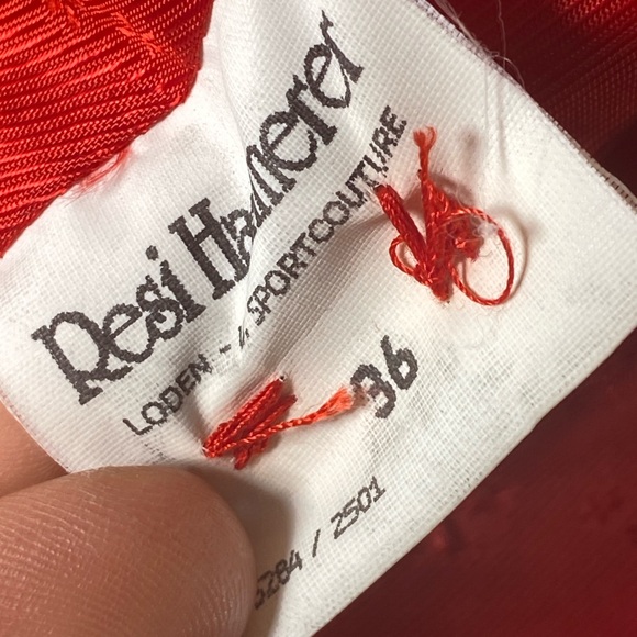 VINTAGE Austrian TYROL Dirndl Red Linen JACKET DB Military Style Silver Btns M - Picture 11 of 13